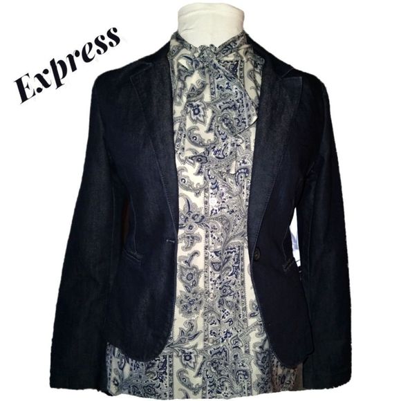 Express Design Studios Dark Navy Blue One Button Blazer - Picture 1 of 8